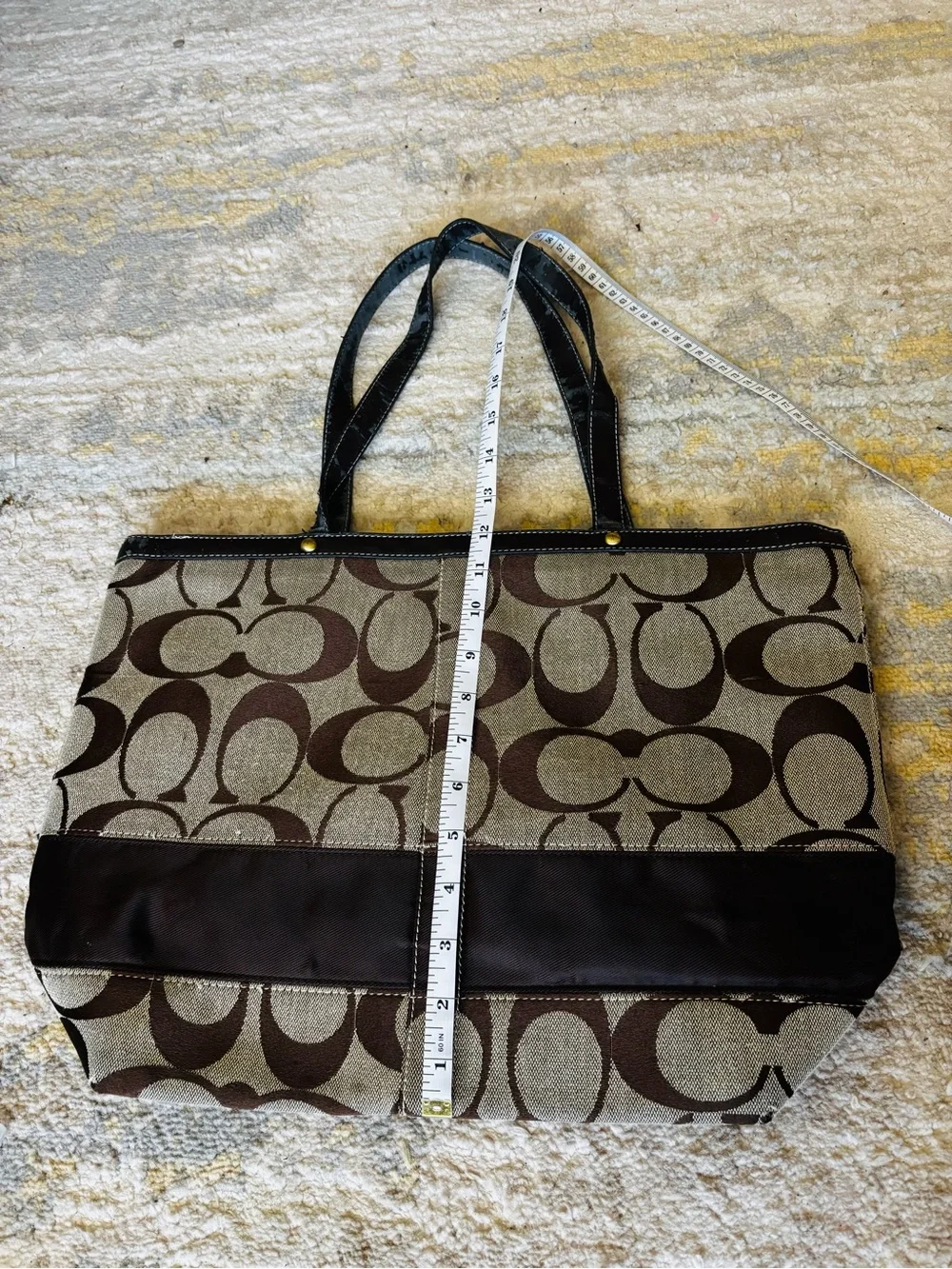Coach Signature Canvas Tote in Brown and Cream with Dark Brown Trim
